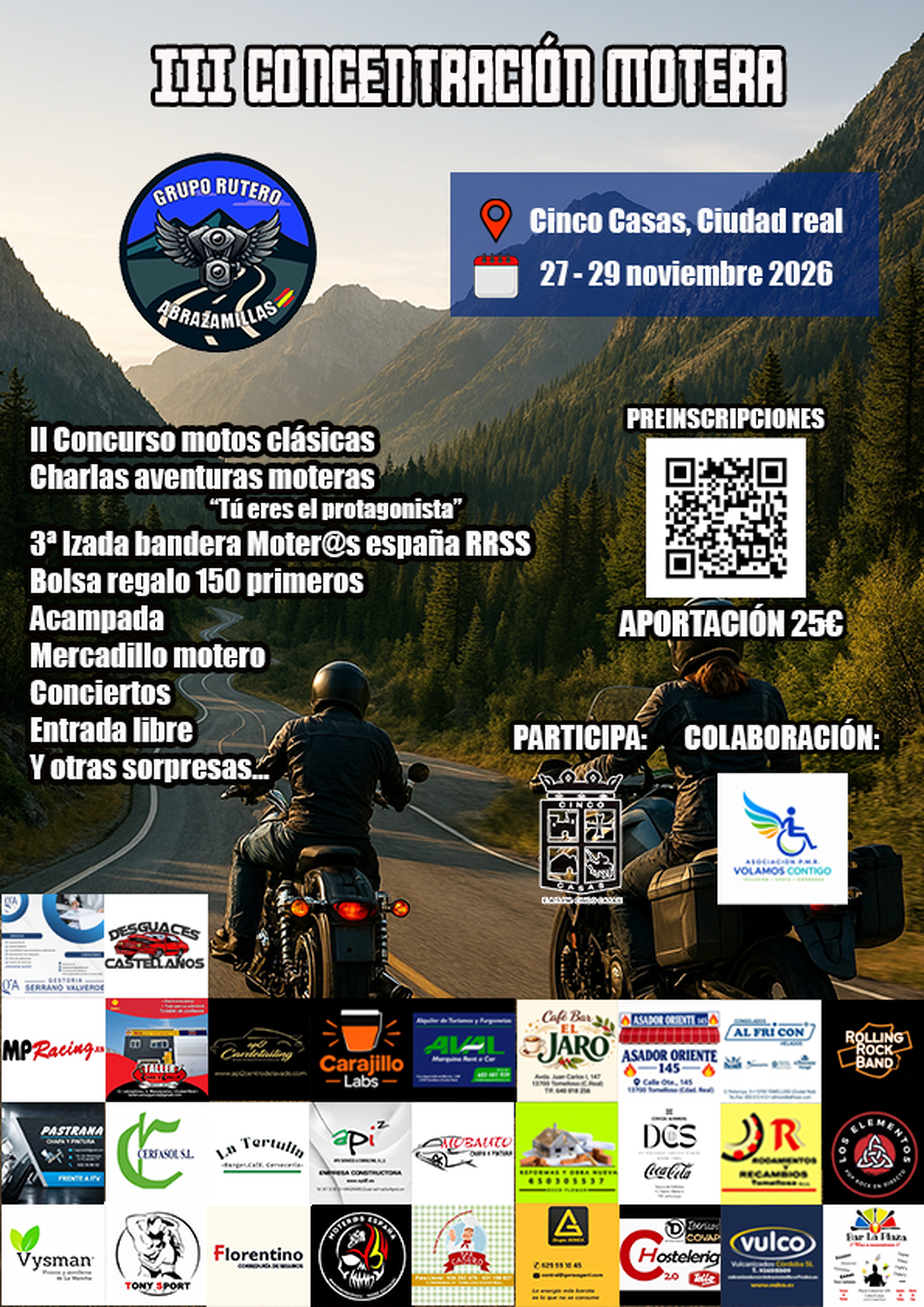 Cartel oficial III Concentración Motera Abrazamillas, 27 al 29 de noviembre de 2026, Cinco Casas, Ciudad Real